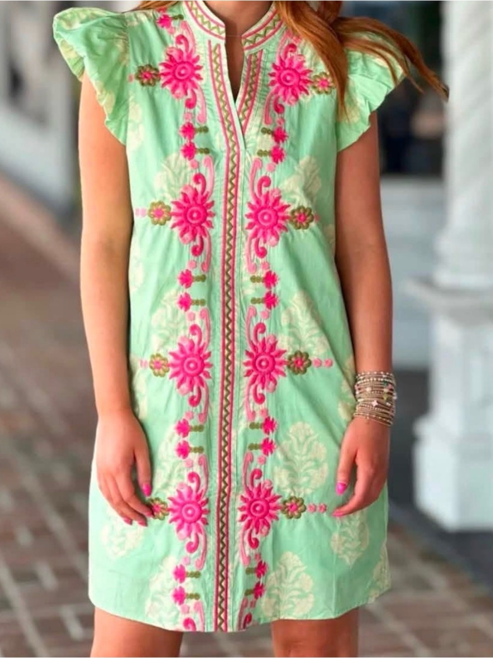 NWT Cotton Embroidered Flutter Sleeve Summer Dress Mini Tuckernuck Mint Pink S L